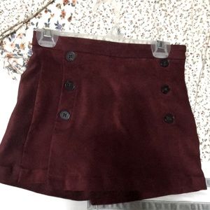 Zara Girls Maroon Velvet Skort with Button Details